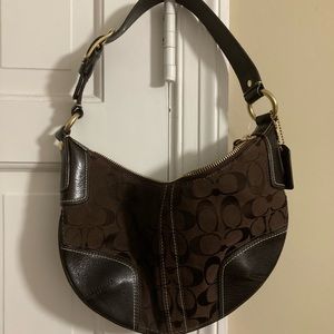 Coach Signature Brown Canvas Fabric Leather Hobo Soho Handbag G0768-11371